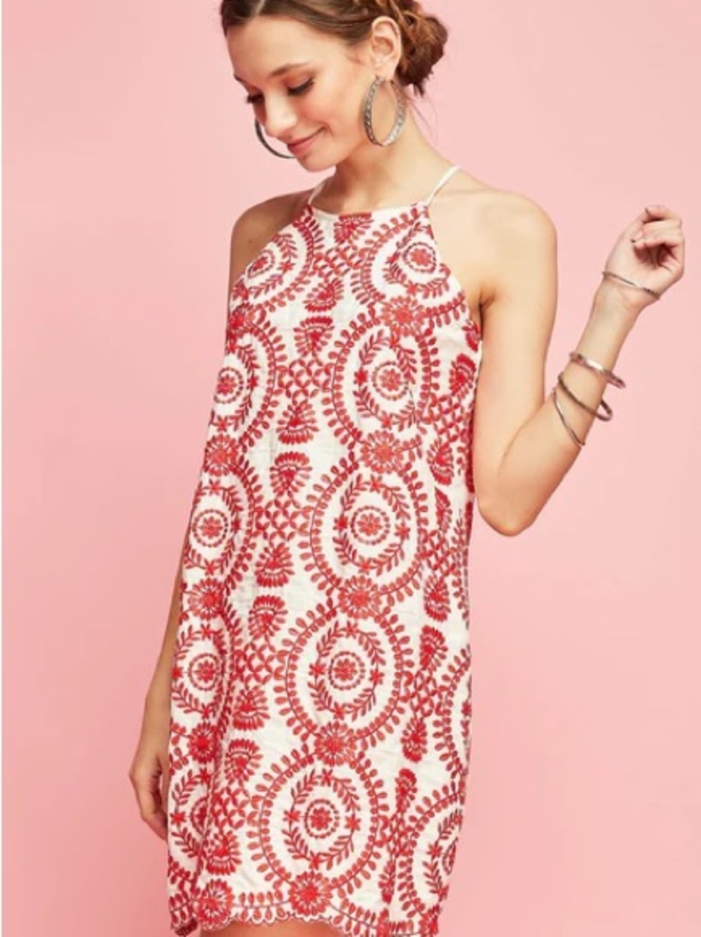 entro White Halter Top with Red Stitching Detail